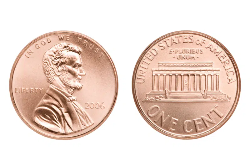 2006 Lincoln Memorial penny obverse and reverse showing full red MS grade coin